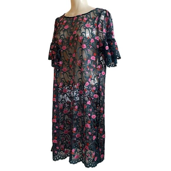 Anthro Moulinette Soeurs Floral Embroidered Lace Mesh Net Sheath Tunic Top - Picture 4 of 16